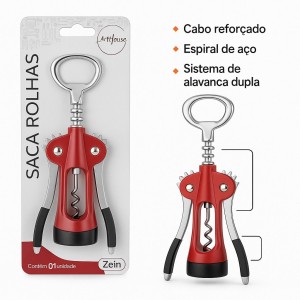Saca Rolhas Profissional Espiral de Aço Alavanca Dupla Cabo Reforçado – Abridor de Vinhos