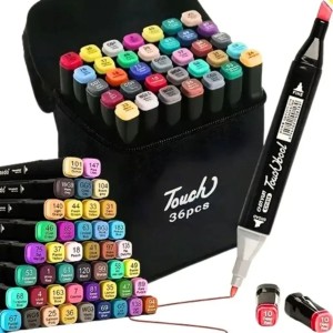 Conjunto Canetas Marcador Colorida Ponta Dupla Kit 36 Cores Estojo Escolar Canetinha