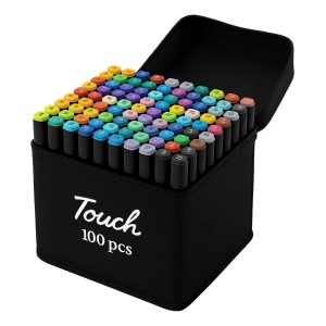 Conjunto Canetas Marcador Colorida Ponta Dupla Kit 100 Cores Estojo Escolar Canetinha