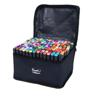 Conjunto Canetas Marcador Colorida Ponta Dupla Kit 168 Cores Estojo Escolar Canetinha