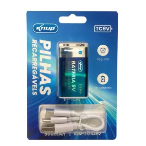 Bateria 9v Recarregável 500mah Com Cabo Tipo-c 
