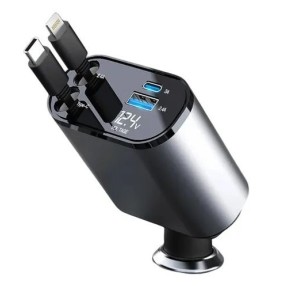 Carregador Turbo Veicular 4 em 1 Tipo C Retratil