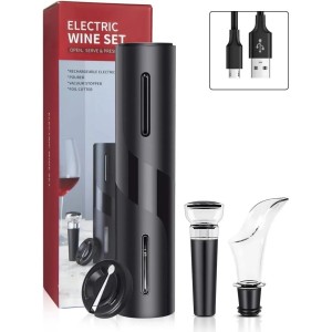Abridor Vinho Saca Rolha Eletrico Recarregavel Usb Kit 4 Pçs
